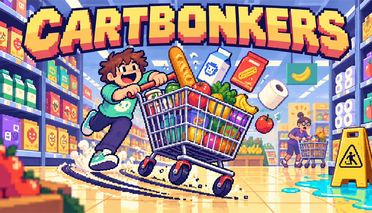 A shopper unleashes shopping cart chaos in a supermarket.